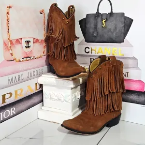 Shyanne Double Fringe Snip Toe Suede Western Boots