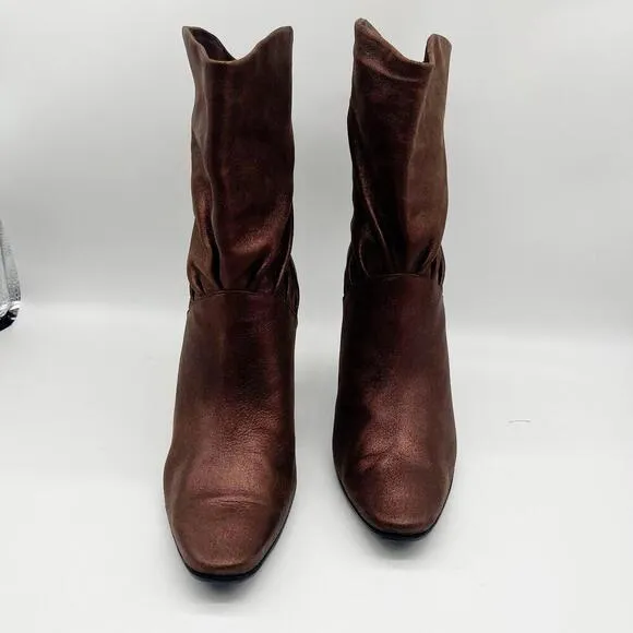 Sigerson Morrison Womens Metallic Brown Mid-Calf Heeled Boots Size 10