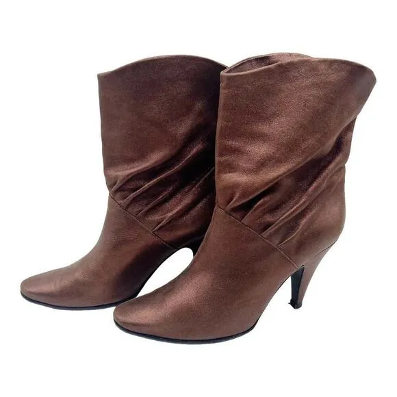 Sigerson Morrison Womens Metallic Brown Mid-Calf Heeled Boots Size 10