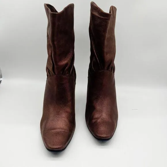 Sigerson Morrison Womens Metallic Brown Mid-Calf Heeled Boots Size 10