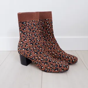 SILENT D Leopard Knit Sock Boots