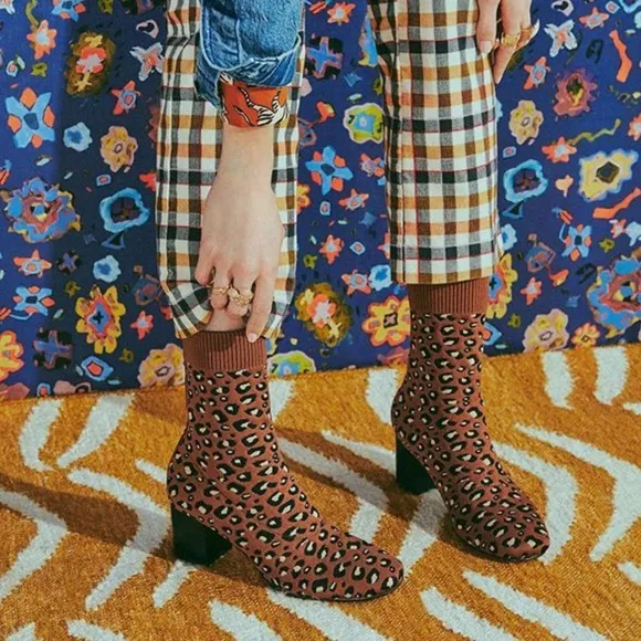 SILENT D Leopard Knit Sock Boots