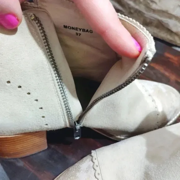 Silent D Moneybag Ankle Boots Tawny Suede Leather Beige Anthropologie 6.5
