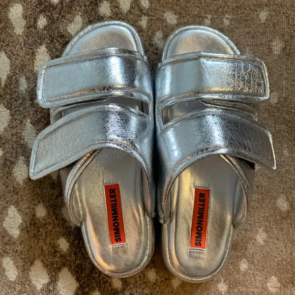 Simon Miller F203 Cro Slides Silver Size 39 NEW in box metallic sandals