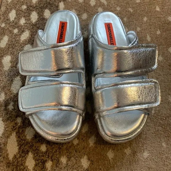 Simon Miller F203 Cro Slides Silver Size 39 NEW in box metallic sandals