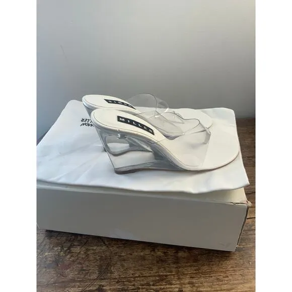 SIMON MILLER‎ Women's Ghost Clear Wedge Thong Sandals 38