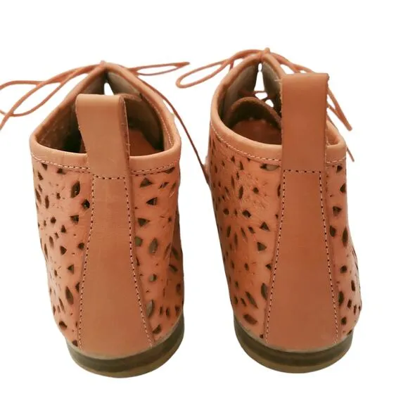 SIXTYSEVEN Kelly perforated laser cut leather boots booties in apricot Size 39
