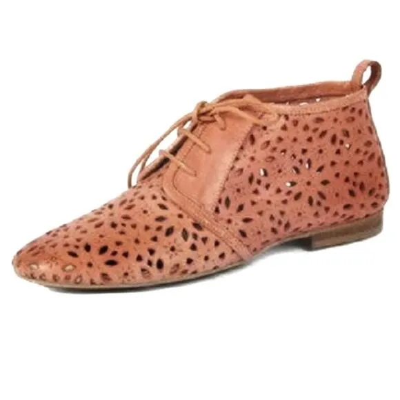 SIXTYSEVEN Kelly perforated laser cut leather boots booties in apricot Size 39