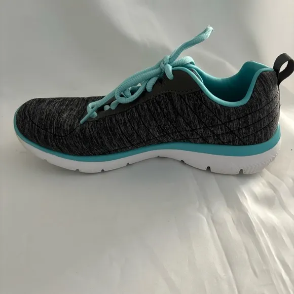 Skechers Women Flex Appeal 3.0 Sneakers Black/Light Blue 100% Textile Size 6