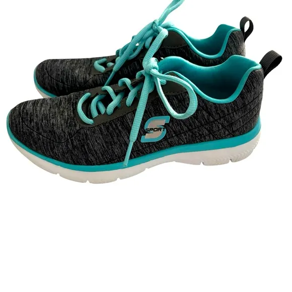 Skechers Women Flex Appeal 3.0 Sneakers Black/Light Blue 100% Textile Size 6