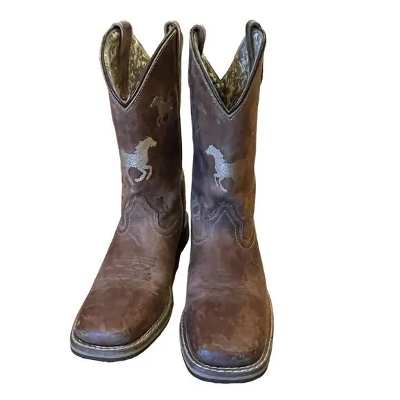 Smoky Mountain Boots Kids 4.5 Horses Embroidered Brown Leather Western Cowboy