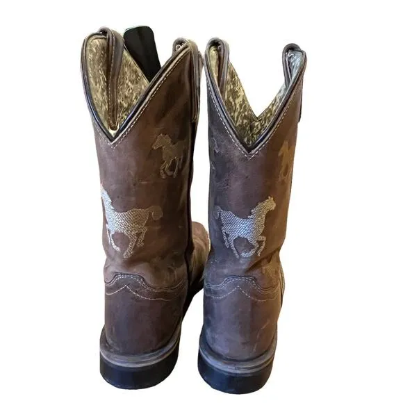 Smoky Mountain Boots Kids 4.5 Horses Embroidered Brown Leather Western Cowboy