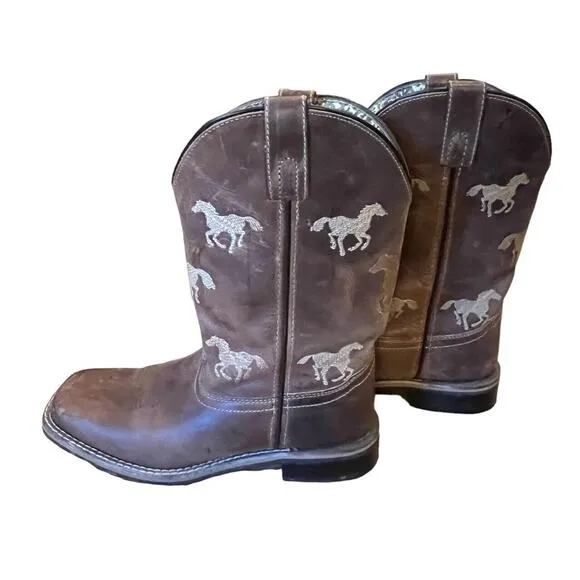 Smoky Mountain Boots Kids 4.5 Horses Embroidered Brown Leather Western Cowboy