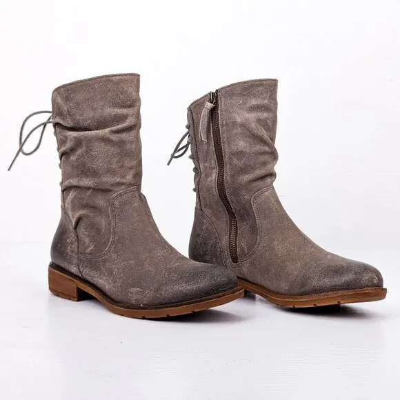 Sofft Women Sharnell Low Distress Grey Suede Back Lace-up Mid Calf boots sz 7