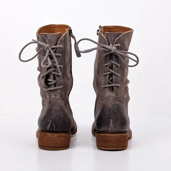 Sofft Women Sharnell Low Distress Grey Suede Back Lace-up Mid Calf boots sz 7