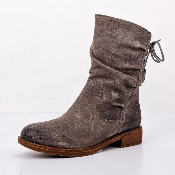 Sofft Women Sharnell Low Distress Grey Suede Back Lace-up Mid Calf boots sz 7
