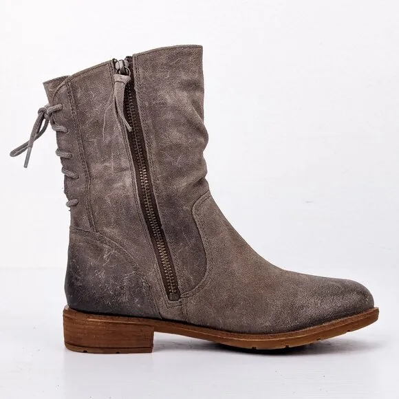 Sofft Women Sharnell Low Distress Grey Suede Back Lace-up Mid Calf boots sz 7