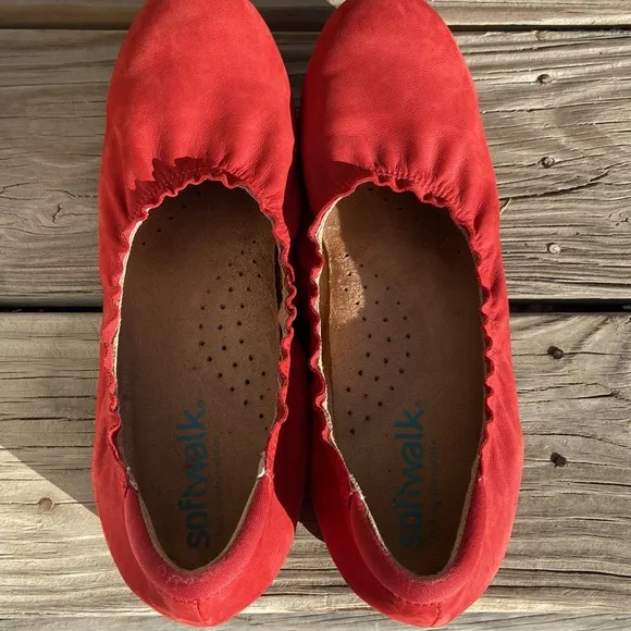 Softwalk Wish Red Suede Leather Wedge Ballet Flats Shoes Women's Size 10.5 Wide