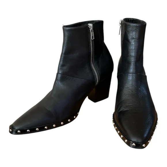 Sol Sana Christoper Black Leather Ankle Boots Size 38 Eur/ 7 US/ 4.5 UK