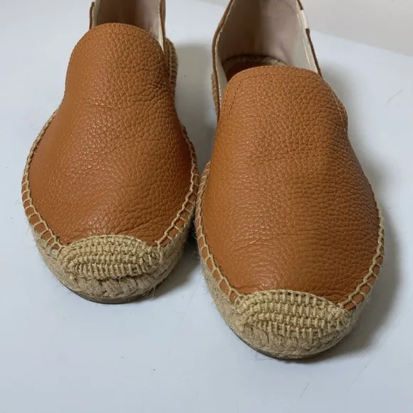 Soludos Espadrilles Women 9.5 Cognac Brown Leather Smoking Slipper Loafers Shoes