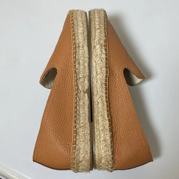 Soludos Espadrilles Women 9.5 Cognac Brown Leather Smoking Slipper Loafers Shoes