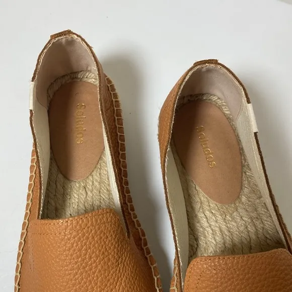 Soludos Espadrilles Women 9.5 Cognac Brown Leather Smoking Slipper Loafers Shoes