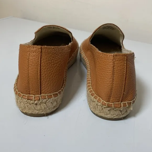 Soludos Espadrilles Women 9.5 Cognac Brown Leather Smoking Slipper Loafers Shoes