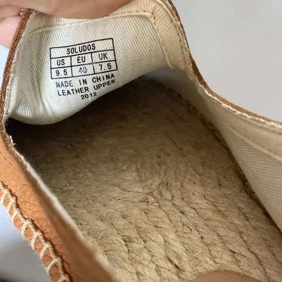 Soludos Espadrilles Women 9.5 Cognac Brown Leather Smoking Slipper Loafers Shoes