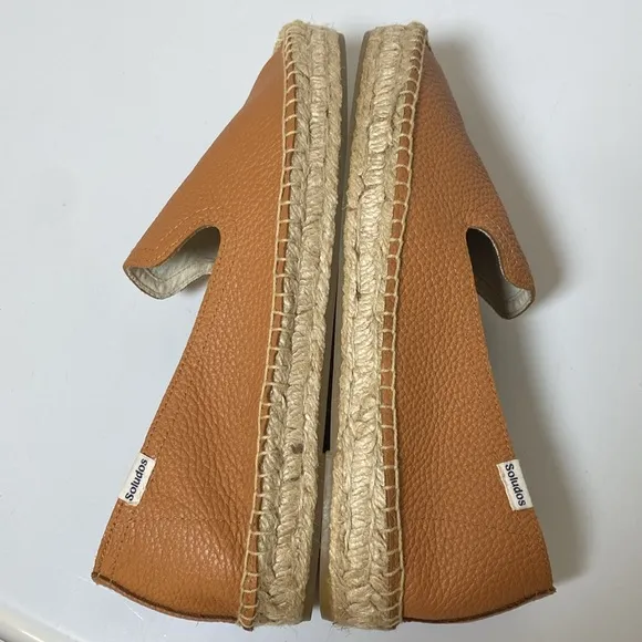 Soludos Espadrilles Women 9.5 Cognac Brown Leather Smoking Slipper Loafers Shoes