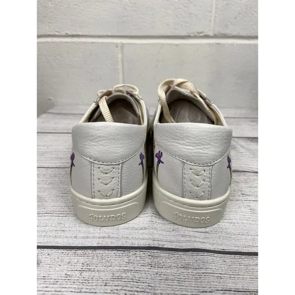 Soludos Ibiza Floral Sneakers White Leather Casual Shoes Women's Size 11
