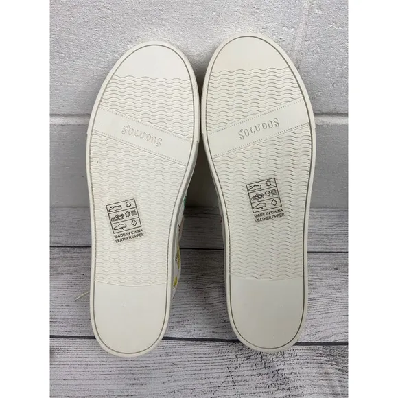 Soludos Ibiza Floral Sneakers White Leather Casual Shoes Women's Size 11