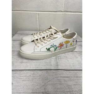 Soludos Ibiza Floral Sneakers White Leather Casual Shoes Women's Size 11
