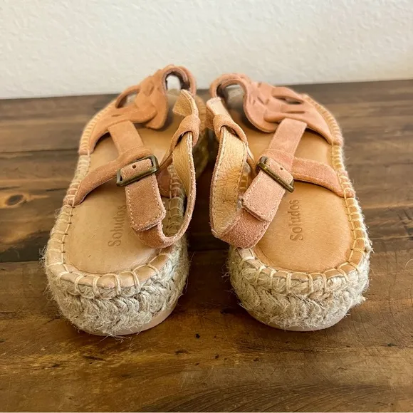 Soludos Sanibel Suede Espadrille Fisherman Sandals in Sahara Pink. Size 6.5.