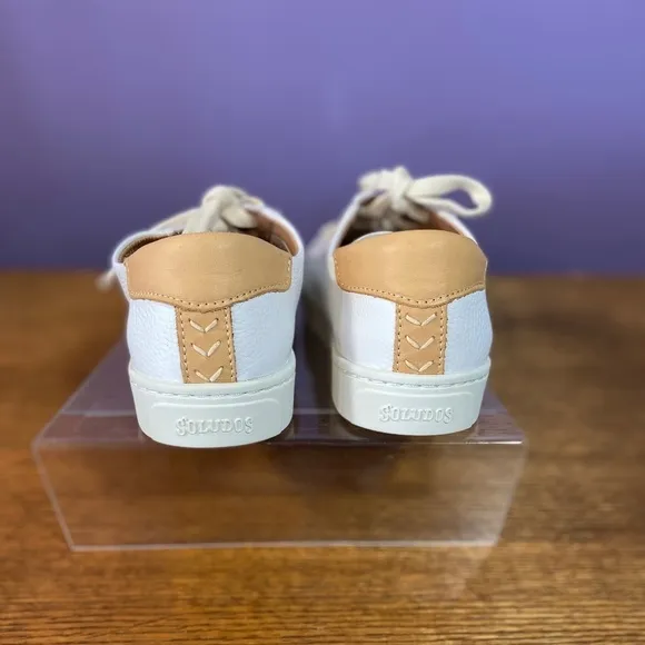 Soludos Women Original Ibiza Leather Sneakers White Tan Neutral Travel Classic