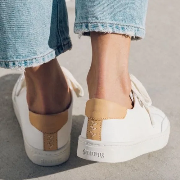 Soludos Women Original Ibiza Leather Sneakers White Tan Neutral Travel Classic