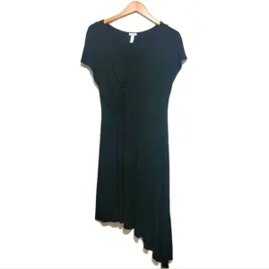Soma V Neck Short Sleeve Asymmetrical Black Midi Dress Size M