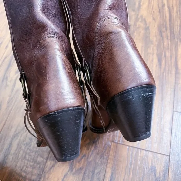 Sonora • cowgirl boots western brown leather floral inlay snip toe heel harness