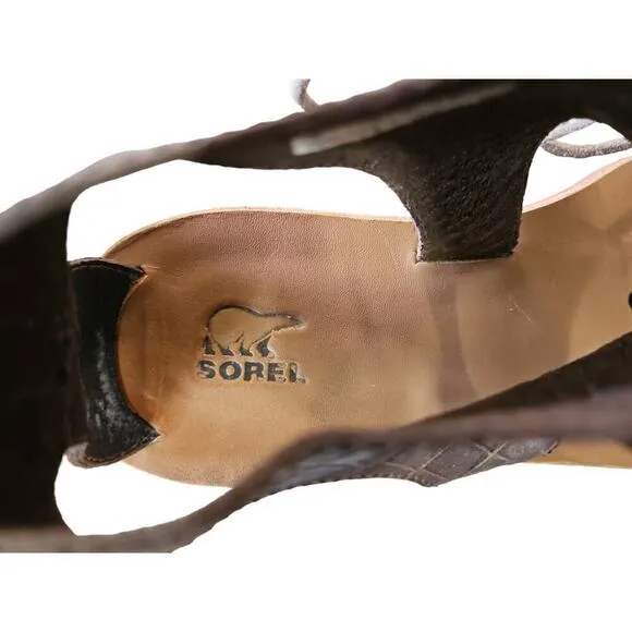 Sorel Brown Leather Summer Lace-up Thong Sandals Women's Sz 9