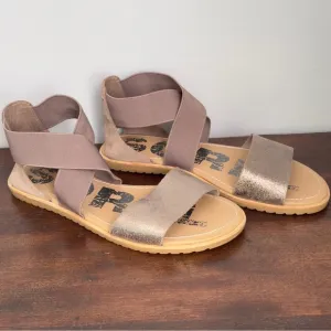 Sorel Ella™ Metallic Leather Sandal Size 9 Tan/Dusty Rose