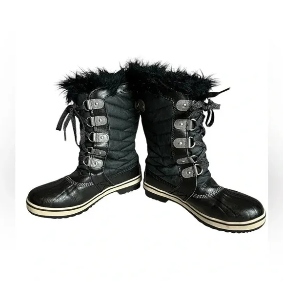 Sorel Girls Tofino II Walterproof Calf Winter Boots Black Furlined‎ Size 4