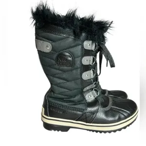 Sorel Girls Tofino II Walterproof Calf Winter Boots Black Furlined‎ Size 4