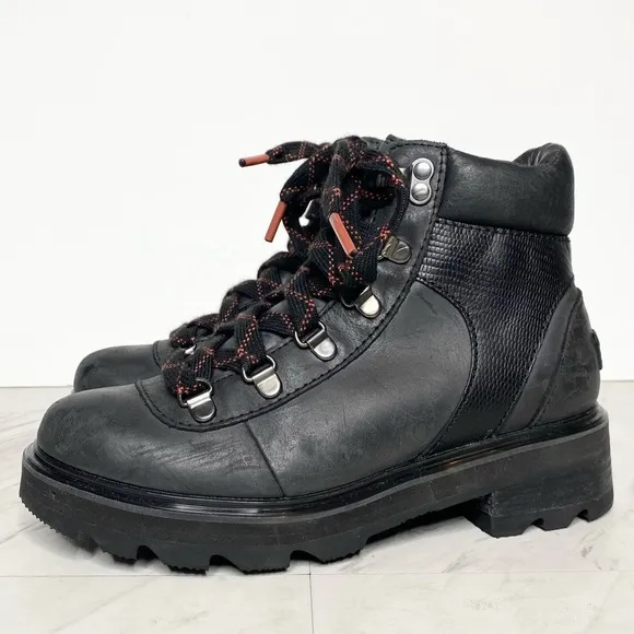 Sorel Lennox Black Leather Lace Up Hiker Boot 5 1/2