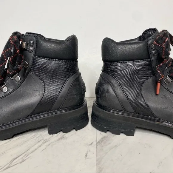 Sorel Lennox Black Leather Lace Up Hiker Boot 5 1/2