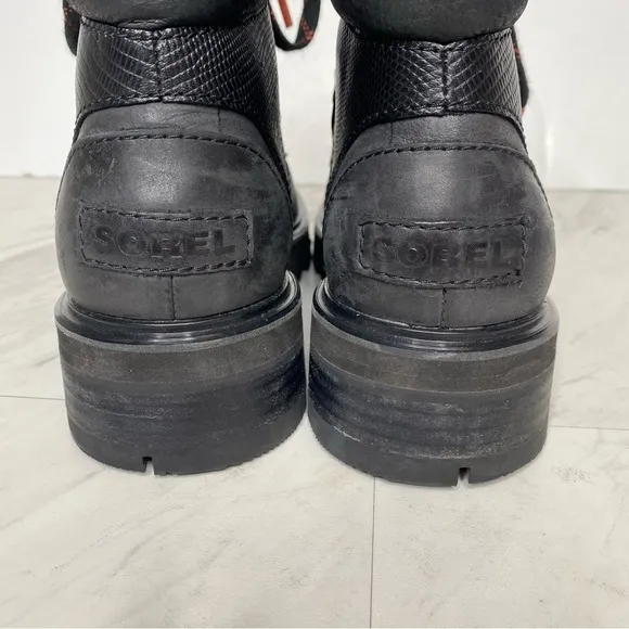 Sorel Lennox Black Leather Lace Up Hiker Boot 5 1/2
