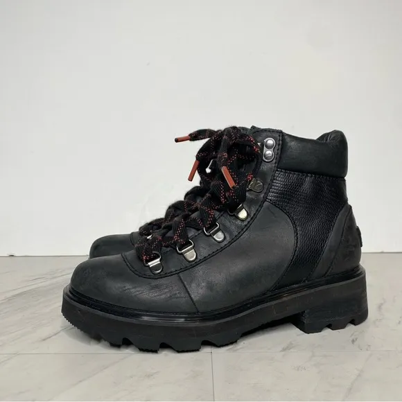 Sorel Lennox Black Leather Lace Up Hiker Boot 5 1/2