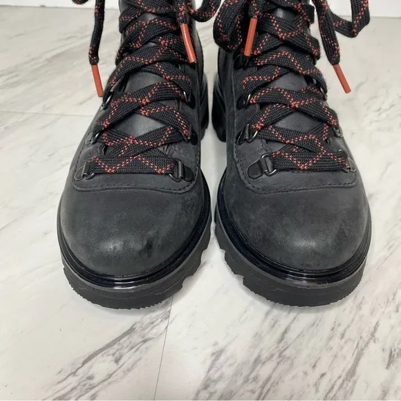 Sorel Lennox Black Leather Lace Up Hiker Boot 5 1/2