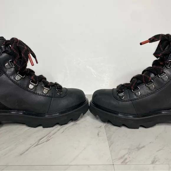 Sorel Lennox Black Leather Lace Up Hiker Boot 5 1/2