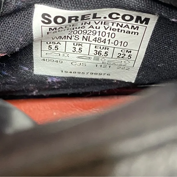 Sorel Lennox Black Leather Lace Up Hiker Boot 5 1/2