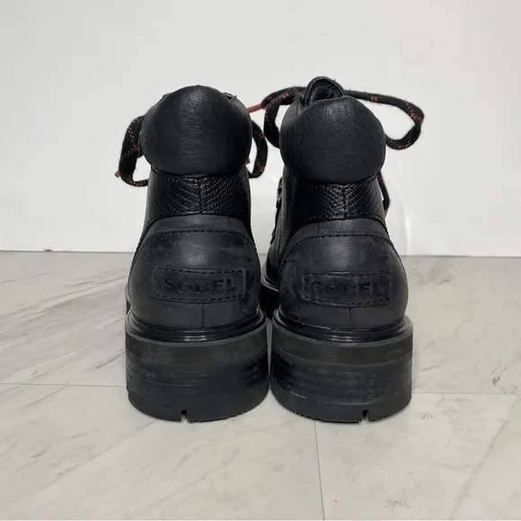 Sorel Lennox Black Leather Lace Up Hiker Boot 5 1/2