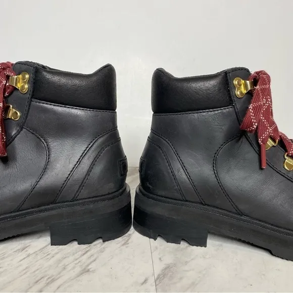 Sorel Lennox Black Leather Lace Up Hiker Boot 6 1/2